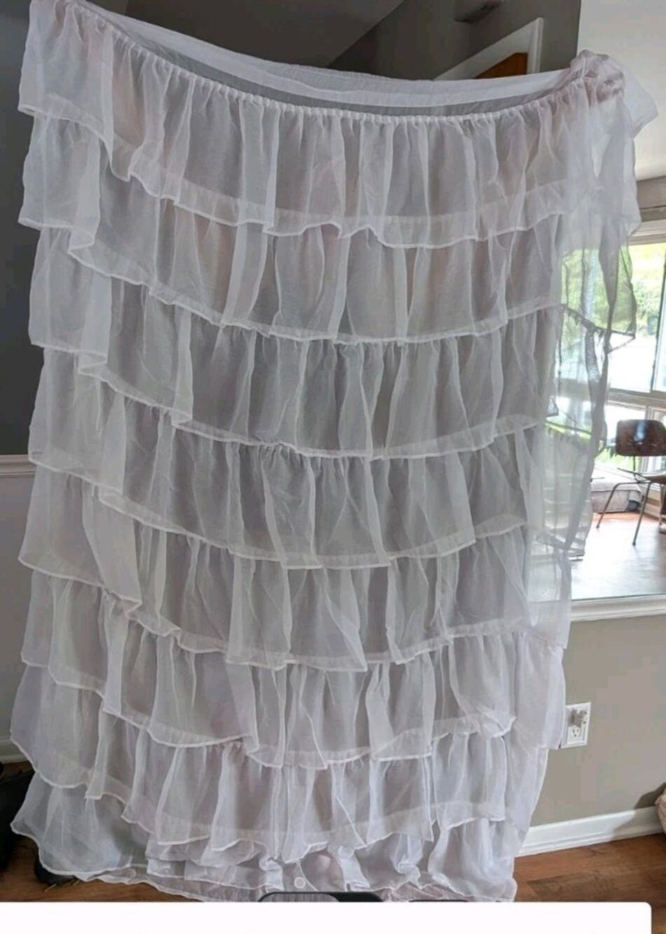 Sheer White Ruffle Shabby Chic Classic Drapes 4 Panels 54 x 80 Each